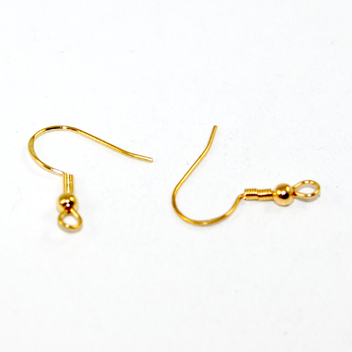 French Hook with Spring & Ball - 925 Sterling Silver - Pair - Bright Gold