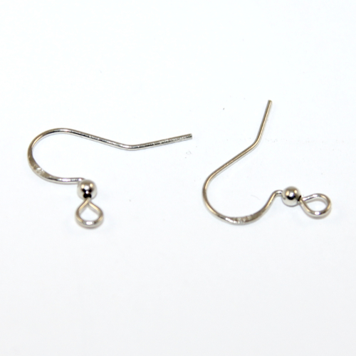 21mm French Hook with Ball - 925 Sterling Silver - Pair - Rhodium
