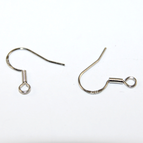 17mm French Hook with Spring - 925 Sterling Silver - Pair - Rhodium