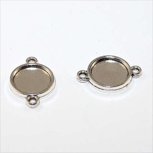 12mm Round Double Sided Cabochon Connector Setting - Antique Silver