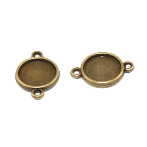 12mm Round Double Sided Cabochon Connector Setting - Antique Bronze