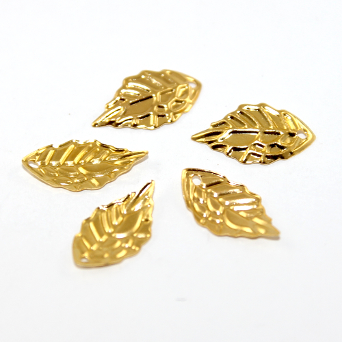 10mm x 19mm Stamped Leaf Charm - Gold - 2 Pieces