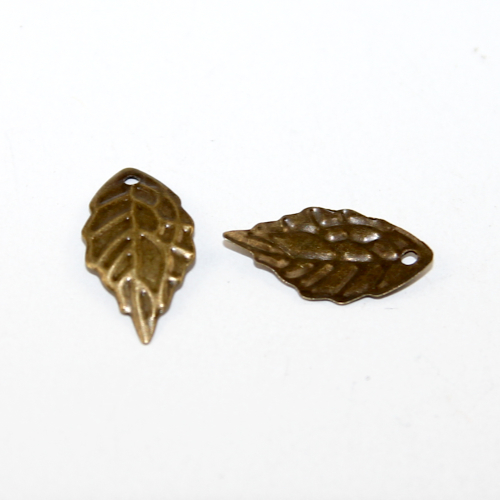 10mm x 19mm Stamped Leaf Charm - Antique Bronze - 2 Pieces