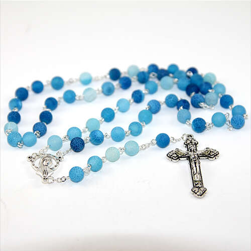 8mm Frosted Agate Rosary - Blue