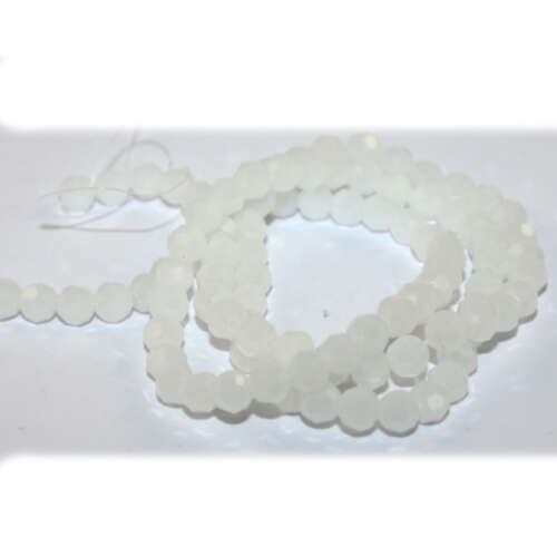 6mm Faceted Round Glass Beads - 48cm Strand - White Opal
