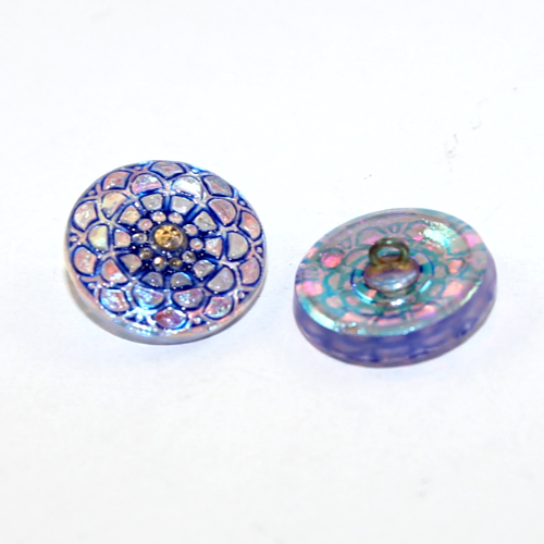 18mm Handmade Flower Round Czech Crystal Glass Button - Blue
