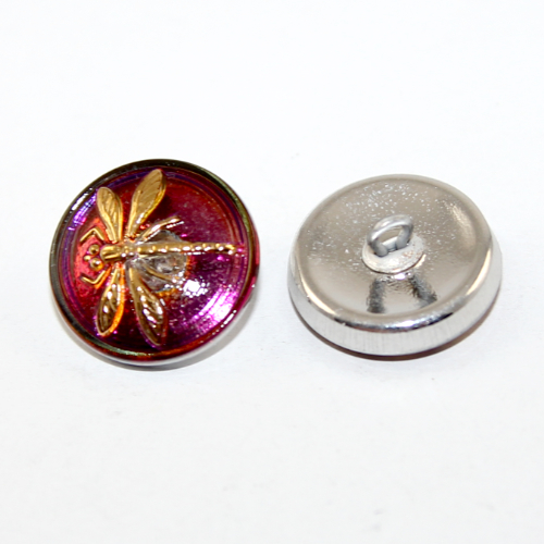 18mm Handmade Gold Dragonfly Czech Glass Button - Volcano