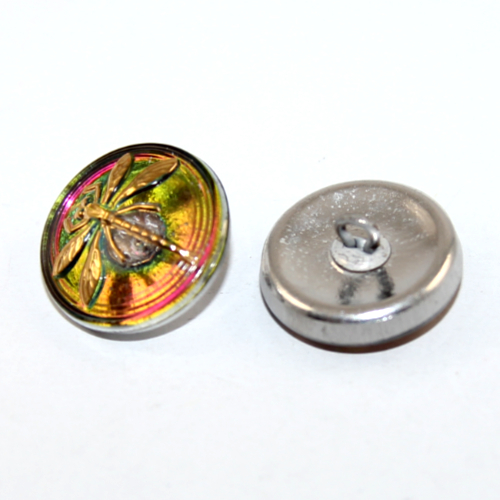 18mm Handmade Gold Dragonfly Czech Glass Button - Volcano Green