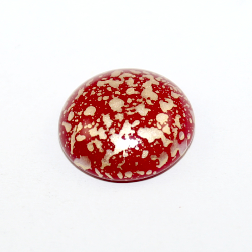 18mm Round Domed Czech Glass Cabochon - Coral Red Gold Splash
