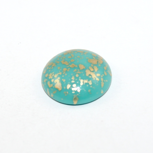 18mm Round Domed Czech Opaque Glass Cabochon - Turquoise Green Gold Splash
