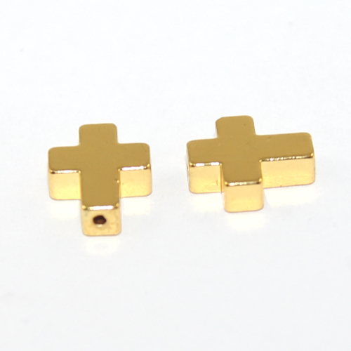 8mm x 10mm Hematite Cross Bead - Gold