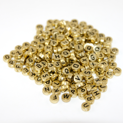 7mm Alphabet Acrylic Flat Round Bead Mix - Gold & Black - 200 Piece Bag