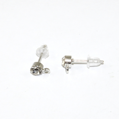 4mm Rhinestone Stud with Drop - Pair with rubber back - Platinum