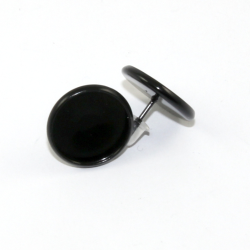 12mm Cabochon Setting Ear Studs - Pair with Rubber Backs - Black