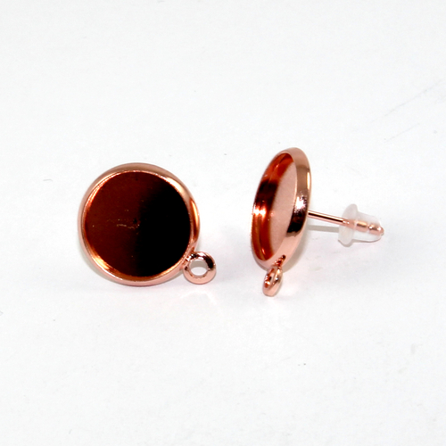 12mm Cabochon Setting Ear Studs with Drop - Pair with Rubber Backs - Rose Gold