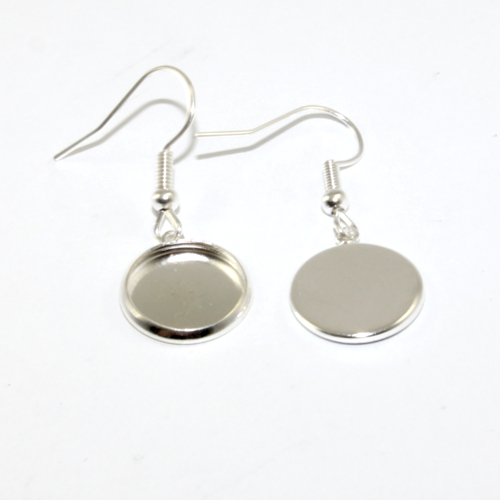 20mm French Hook with Ball & 12mm Cabochon Drop Setting - Pair  - Silver