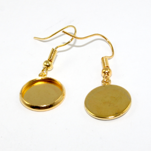 20mm French Hook with Ball & 12mm Cabochon Drop Setting - Pair  - Bright Gold
