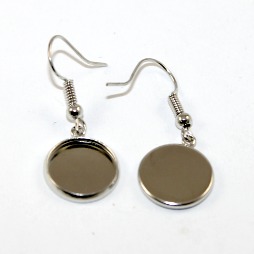 20mm French Hook with Ball & 12mm Cabochon Drop Setting - Pair  - Antique Bronze