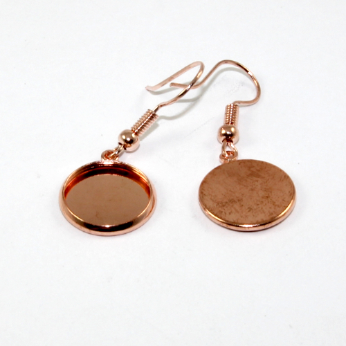 20mm French Hook with Ball & 12mm Cabochon Drop Setting - Pair  - Rose Gold