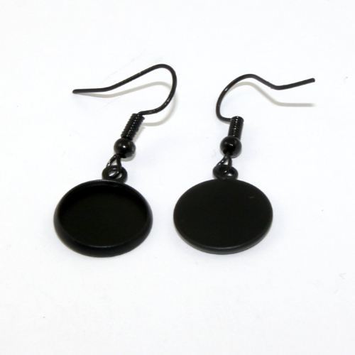 20mm French Hook with Ball & 12mm Cabochon Drop Setting - Pair  - Black
