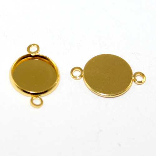 12mm Round Cabochon Connector Setting - Bright Gold