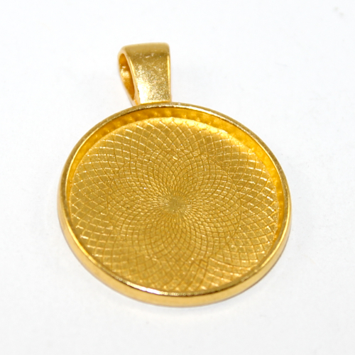 25mm Round Cabochon Pendant Setting - Bright Gold