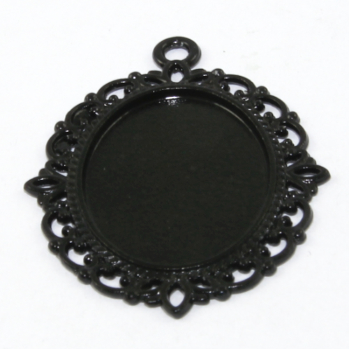 25mm x 18mm Oval Cabochon Setting Filigree Pendant  - Black