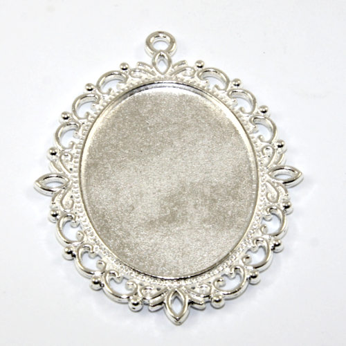40mm x 30mm Oval Cabochon Setting Filigree Pendant - Silver