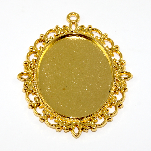 40mm x 30mm Oval Cabochon Setting Filigree Pendant  - Bright Gold