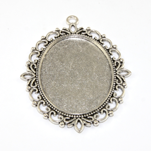 40mm x 30mm Oval Cabochon Setting Filigree Pendant  - Platinum
