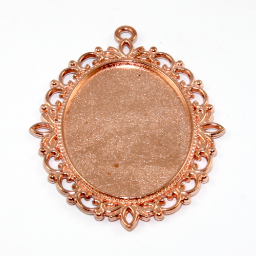 40mm x 30mm Oval Cabochon Setting Filigree Pendant  - Rose Gold