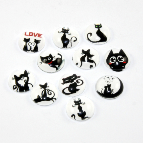 12mm Mixed Black and White Cats Cabochon