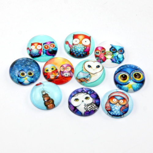 12mm Mixed Colourful Owls Cabochon