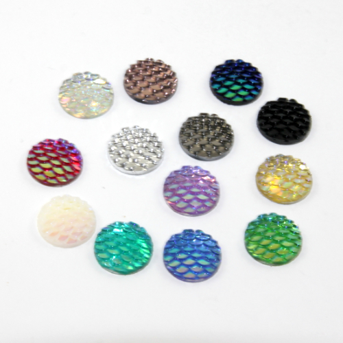 12mm Mermaid / Fish / Dragon Scale Dome Cabochon - Mixed Colours