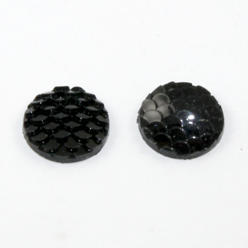 12mm Mermaid / Fish / Dragon Scale Dome Cabochon - Black