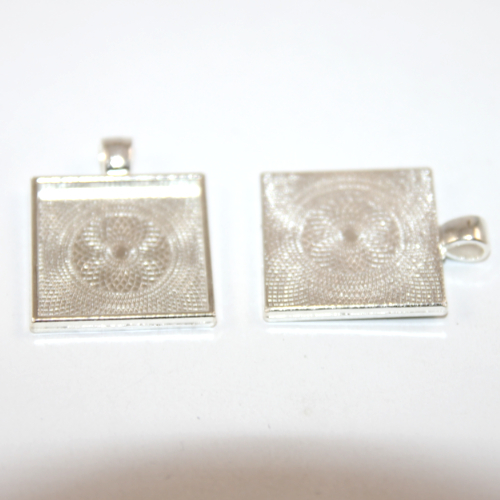 25mm Square Cabochon Pendant Setting - Silver