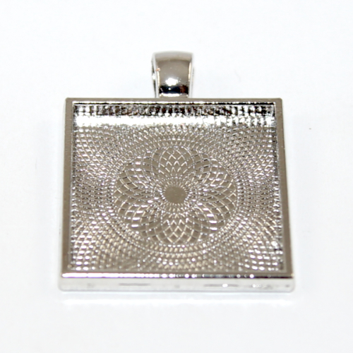 25mm Square Cabochon Pendant Setting - Platinum