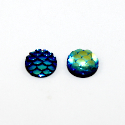 10mm Mermaid / Fish / Dragon Scale Dome Cabochon - Bermuda Blue AB