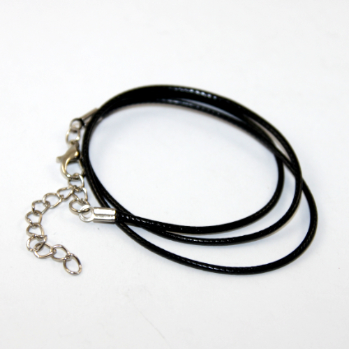 45cm - 2mm Wax Cotton Necklace with Extension Chain - Black - Bag of 5