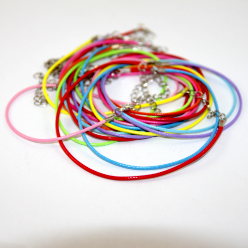 45cm - 2mm Wax Cotton Necklace with Extension Chain - Mixed Colours - Bag of 5