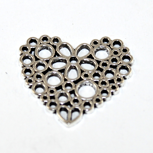 25mm x 23mm Heart Charm - Platinum - 2 Pieces
