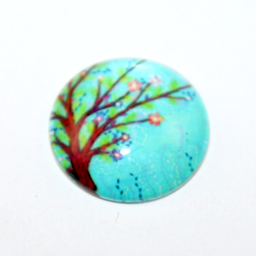 20mm Tree of Life - Colourful Flowers on Blue