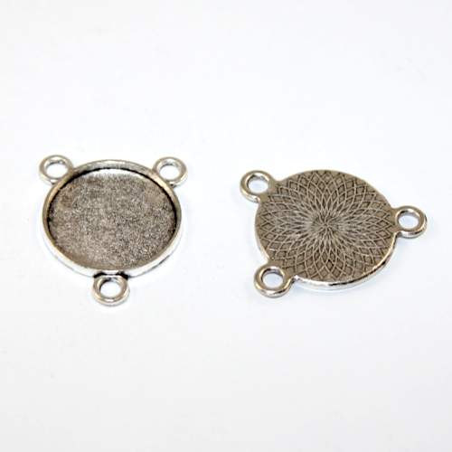 20mm Round Cabochon Three Hole Connector - Platinum
