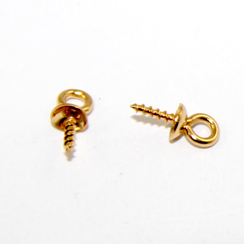 4mm Screw in Eye Pin with Bead Cap - 304 Stainless Steel - Bright Gold