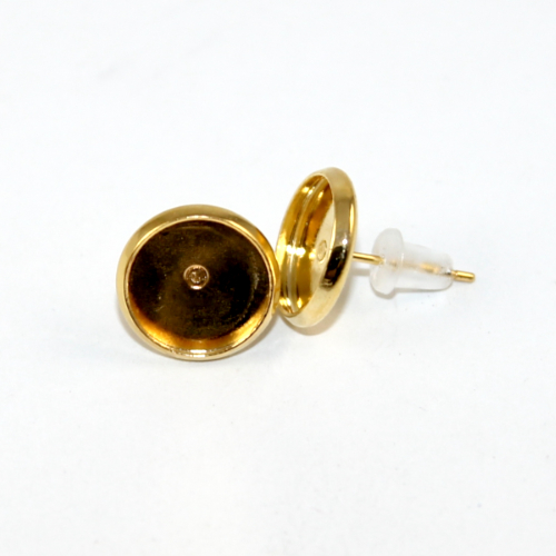 10mm Cabochon Setting Ear Studs - Pair with Rubber Backs - Bright Gold