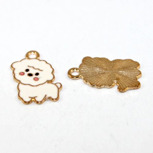 White Puppy Dog Charm - Light Gold - 2 Piece Pack