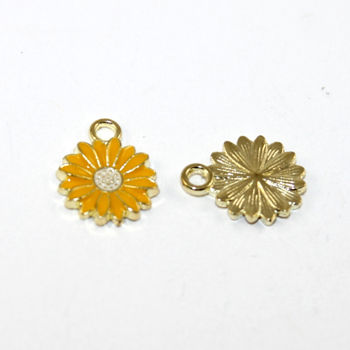 13mm x 16mm Yellow Enamel Flower Charm - Pale Gold - 2 Pieces