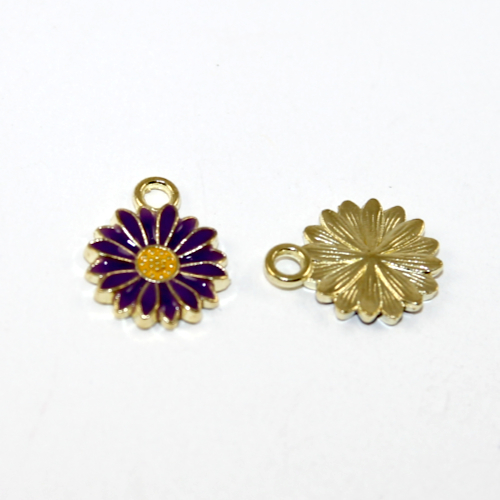 13mm x 16mm Purple Enamel Flower Charm - Pale Gold - 2 Pieces
