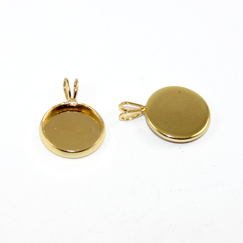12mm Cabochon Pendant with Loop Bail - Bright Gold