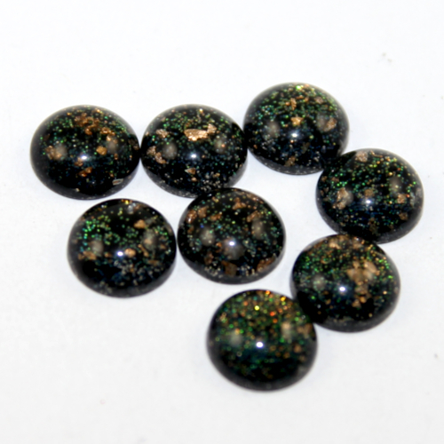 12mm Black Gold Leaf Resin Cabochon